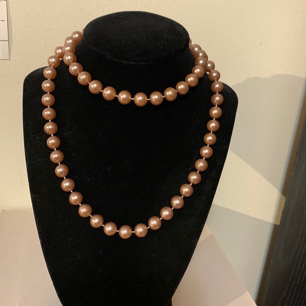 Beautiful faux pearls mocha coloured 29”
